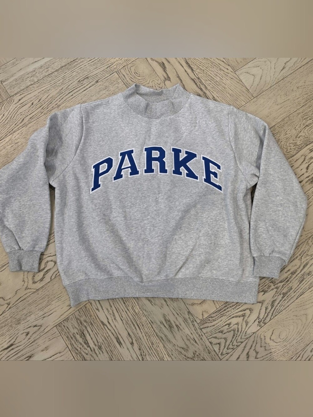 Parke Grey+Bright Blue Letters Fleece Varsity Mockneck L/XL Nwt